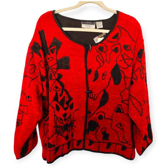 SaraStudio Plus Red Embroidered Abstract Animal JacketVintage NWT 3XL - Picture 1 of 12
